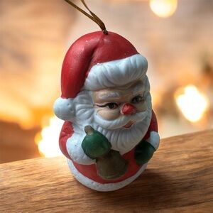 JOLLY JINGLES SANTA CLAUS ORNAMENT BELL Vintage Christmas 1986  Porcelain Bisque